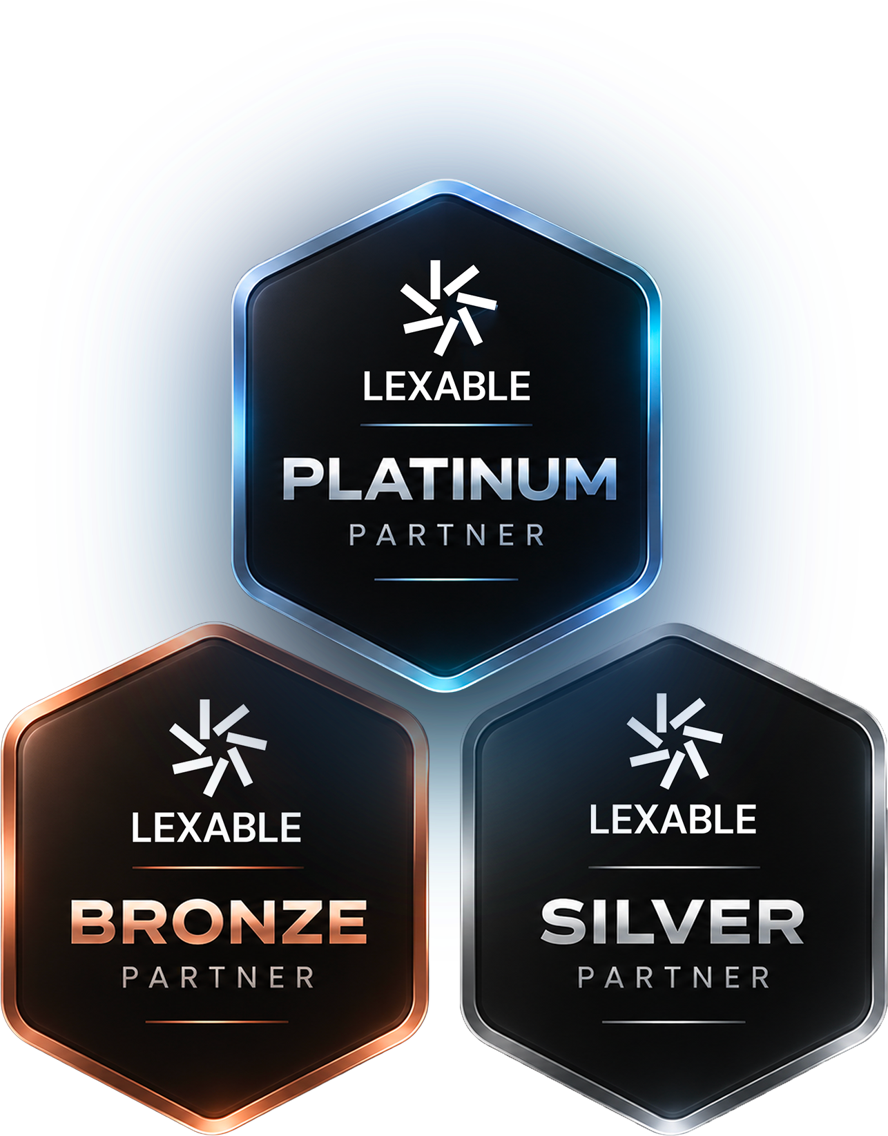 LEXABLE Platinum, Silver and Bronze partner badges for the site footer