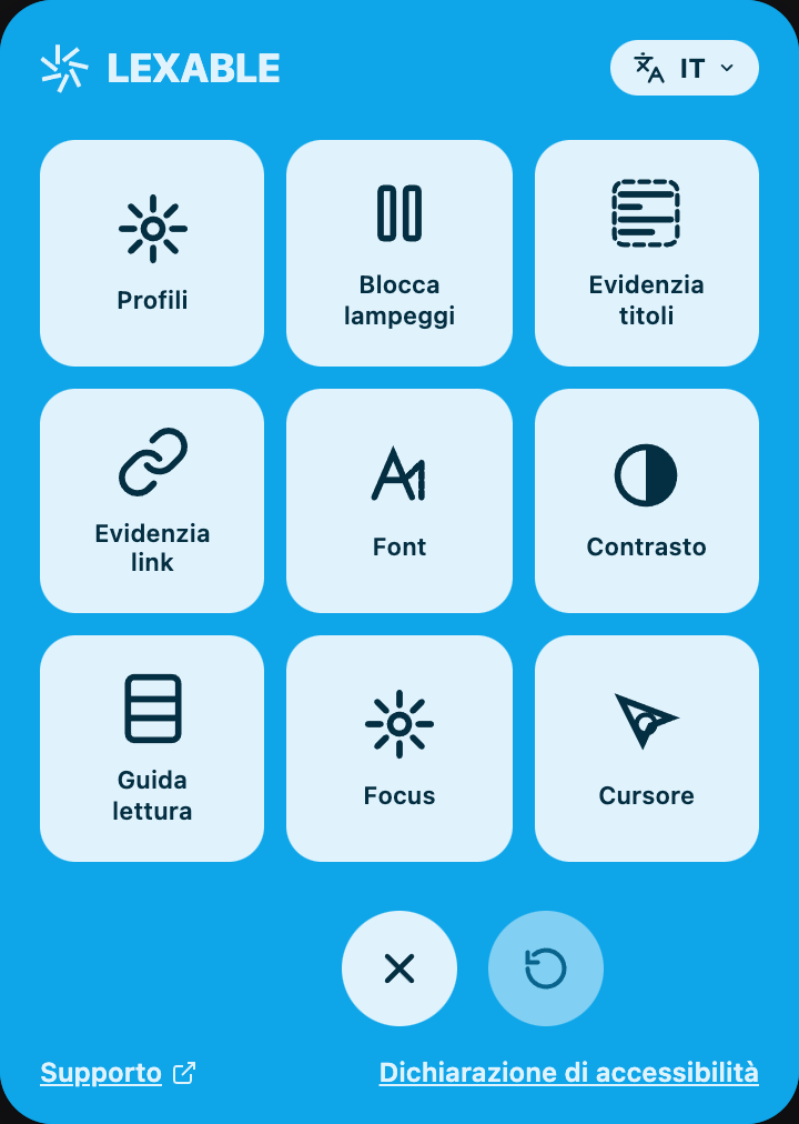 Pannello widget LEXABLE in ciano
