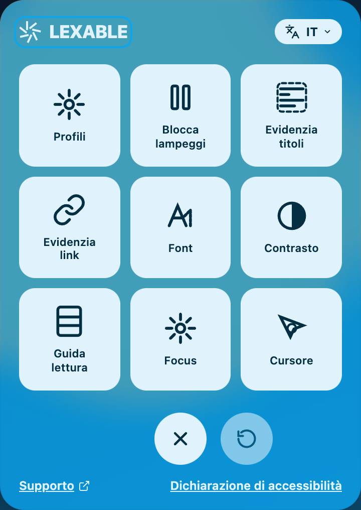 Pannello widget LEXABLE con effetto vetro